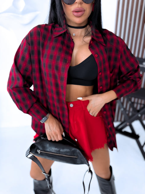 "WORTH IT" 17153 ripped shirt - RED WITH BLACK